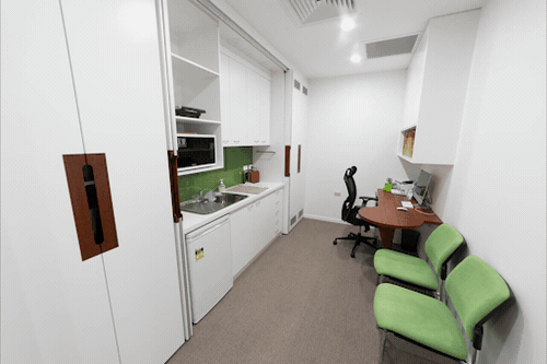 Space spacing solution for this medical practice office and kitchen