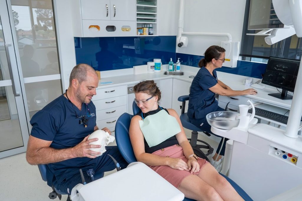 Stylish dental surgery design with a blue accent colour 