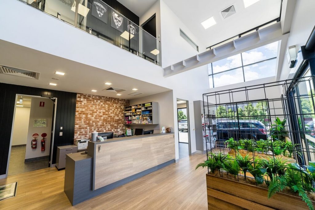 Exposed brick feature wall in this vet clinic fit out