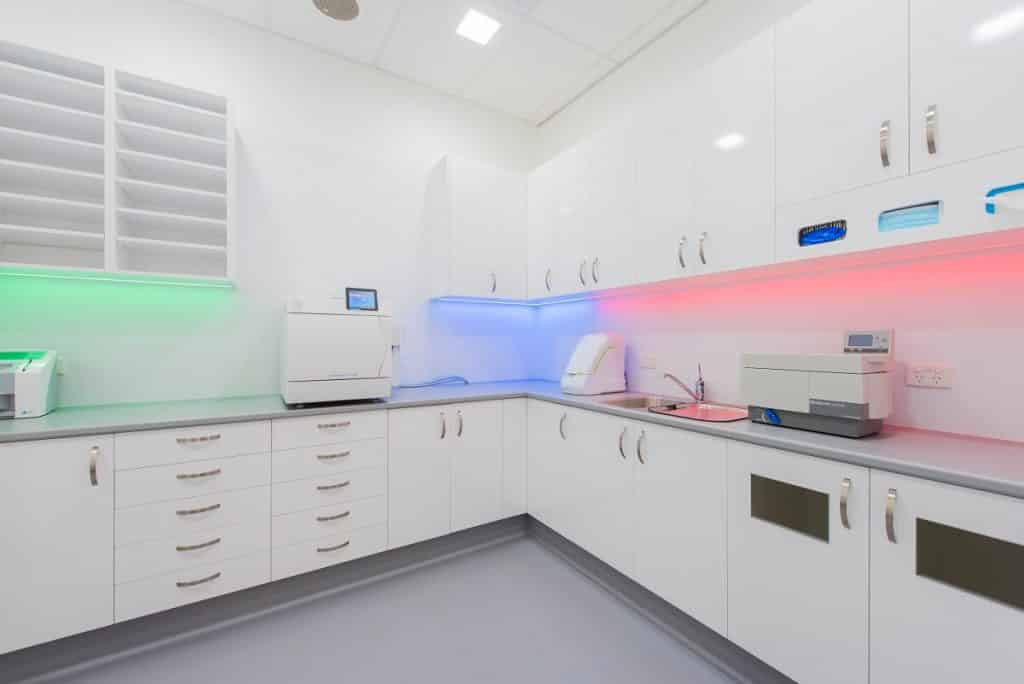 LED strip lighting features in this dental practice steri room