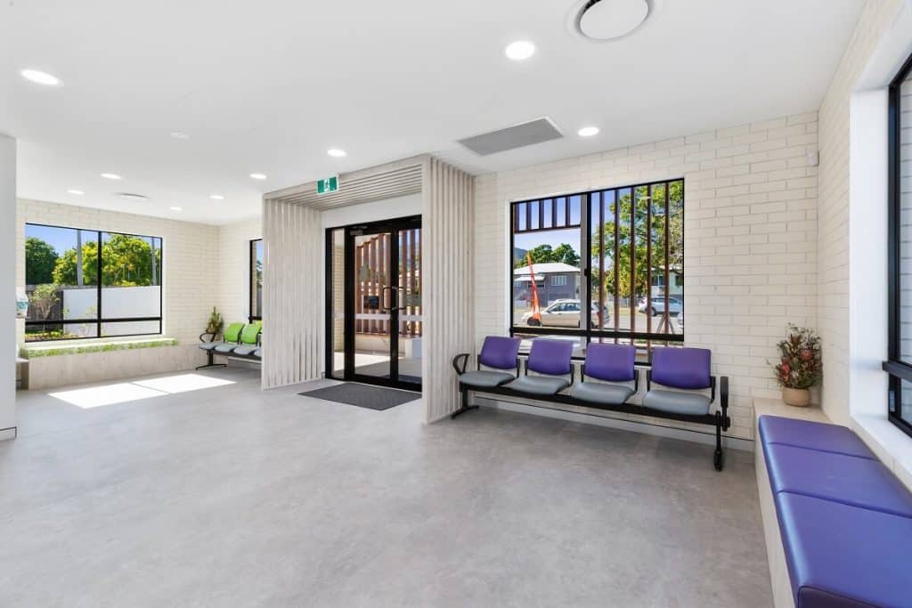 Vet clinic reception that incorporates biophilic design