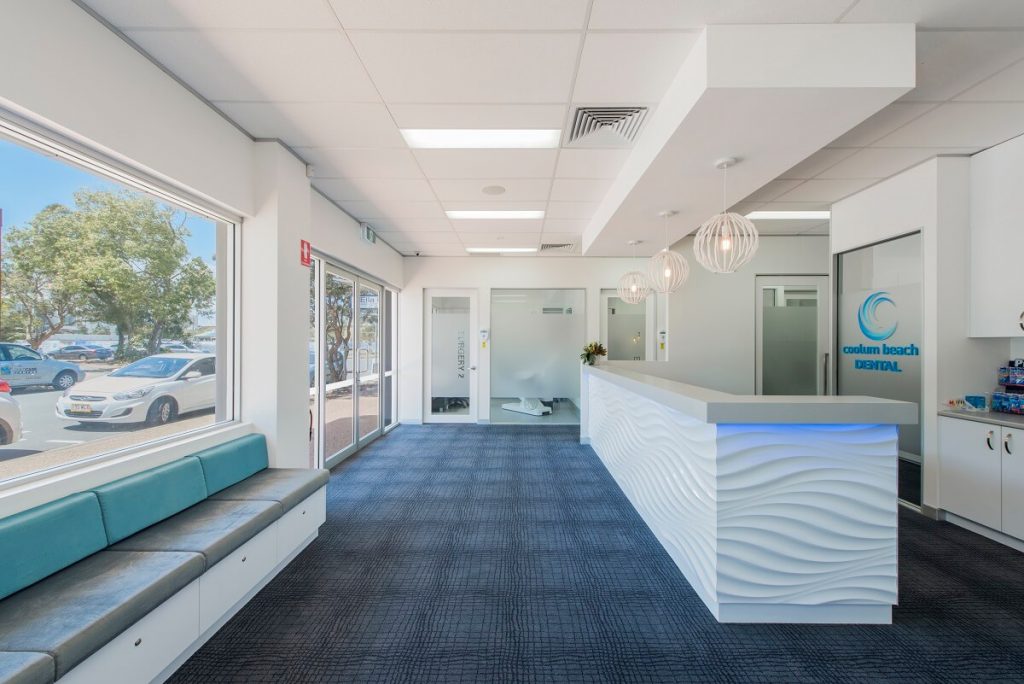 Dental practice reception with carpet tiles